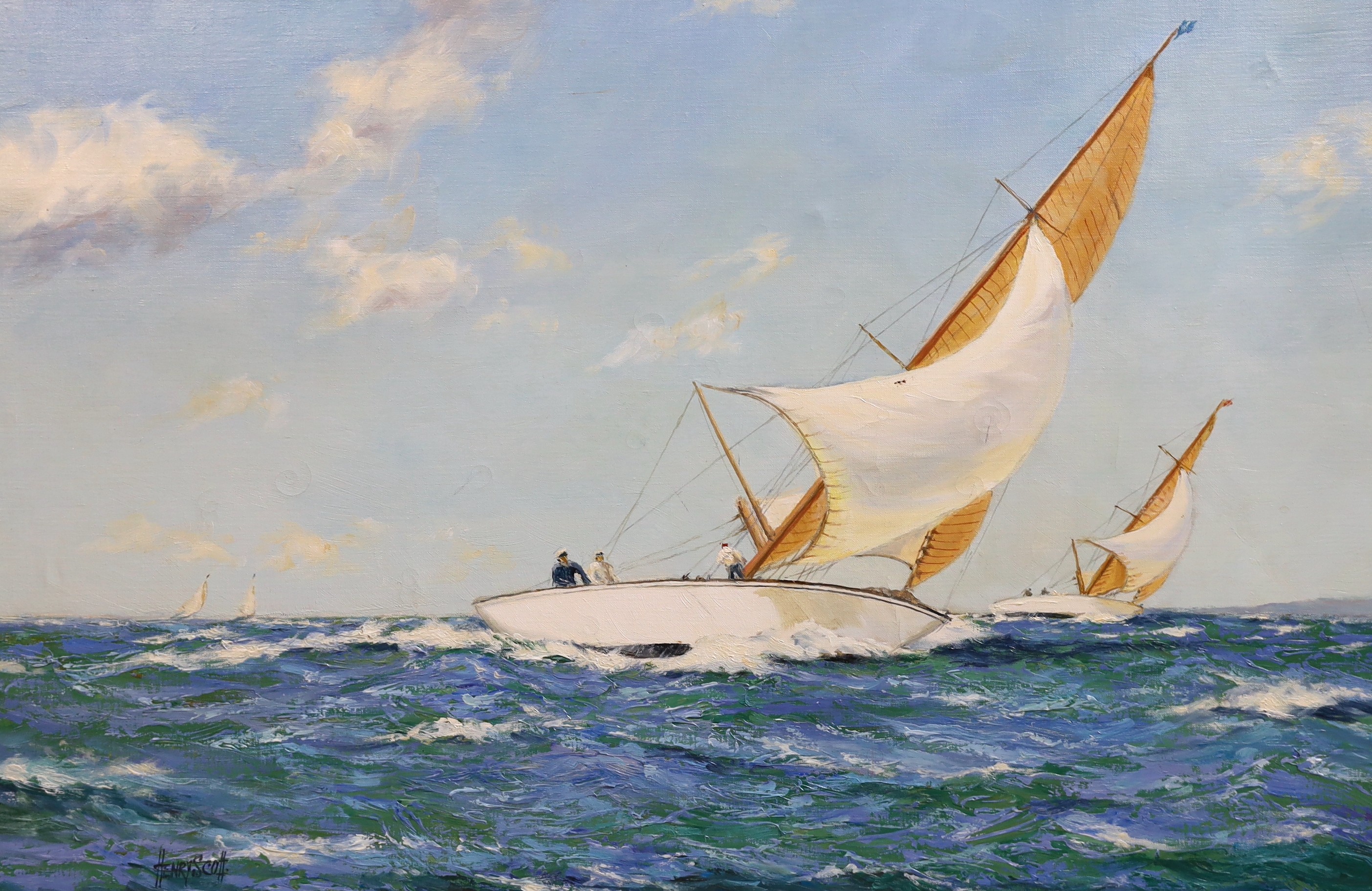 Henry Scott (1911-2005), Wind and Sun - 6 Meters in the Solent, oil on canvas, 49 x 74cm